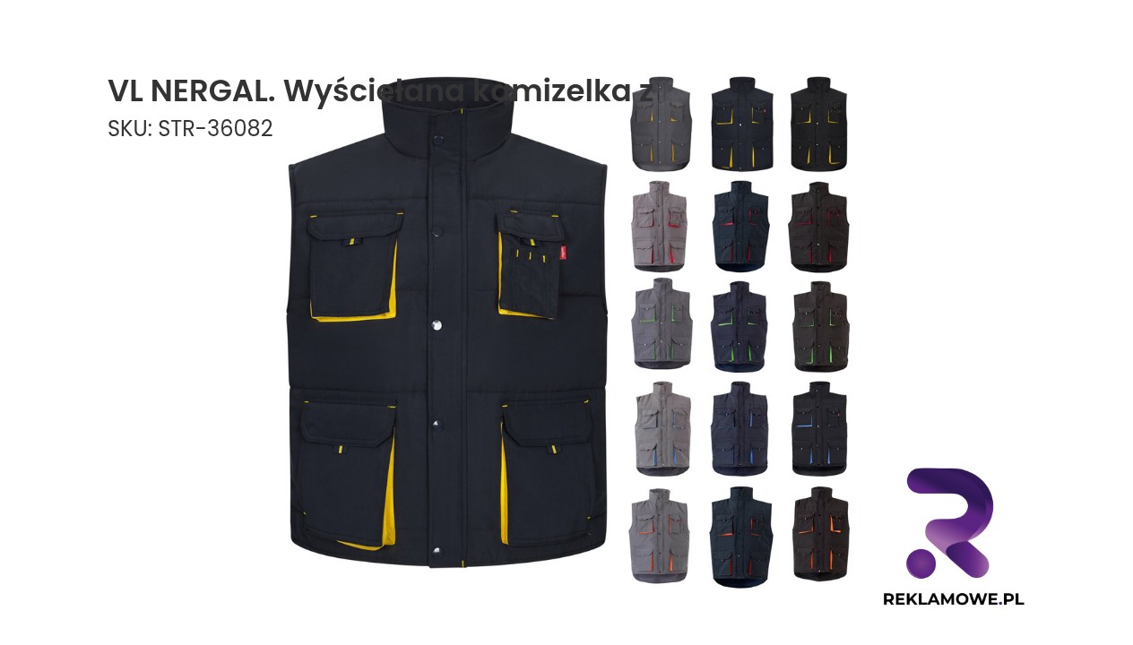 VL NERGAL. Wyściełana kamizelka z wieloma kieszeniami (220 g/m²), poliester (100%) Wysciełana kamizelka VL NERGAL na zimowe dni